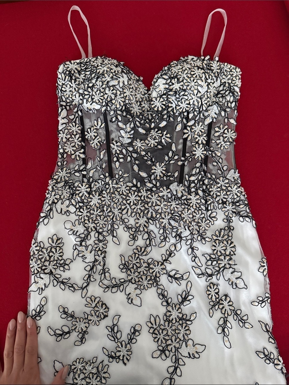 White Embroidered Strapless Evening Gown / Prom Dress - Picture 11 of 11